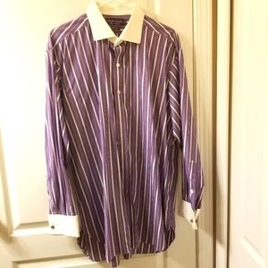 Ralph Lauren Men's Shirt purple w/white collar, cuffs & stripes.